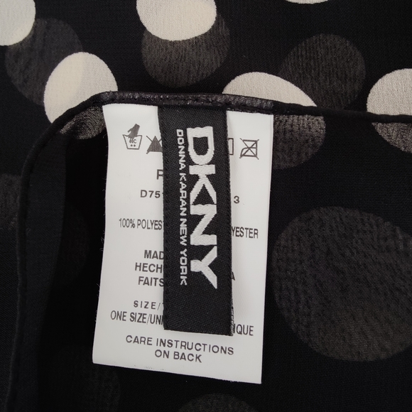 Large Black and White polka dot DKNY shawl scarf - Picture 6 of 9